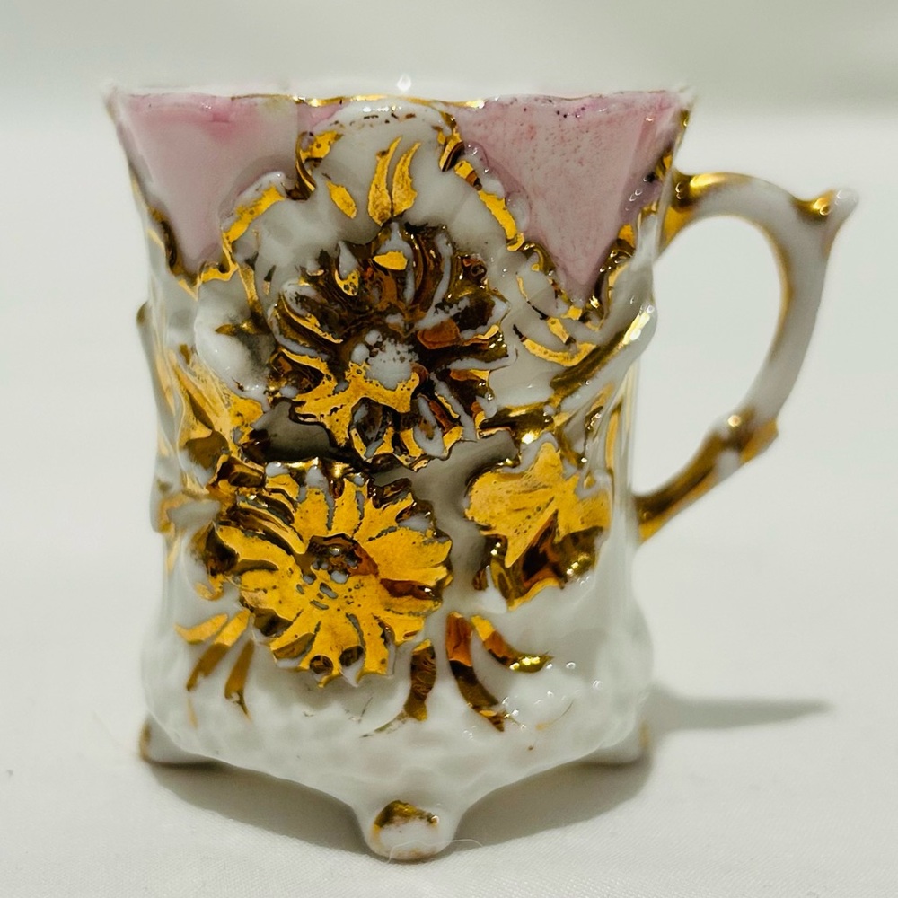Porcelain Miniature Coffee Tea Cup Intricate Gold Gilded Flower Vase Vintage 2''